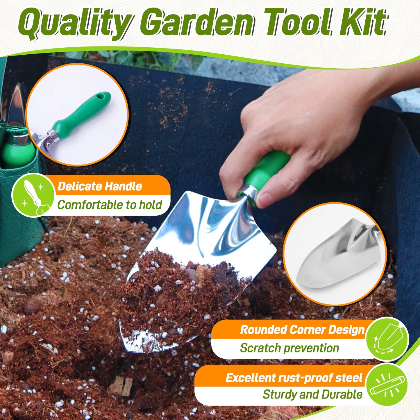 11 Pieces Garden Tool Set with Organizer Handbag Ideal for Digging Planting and Pruning