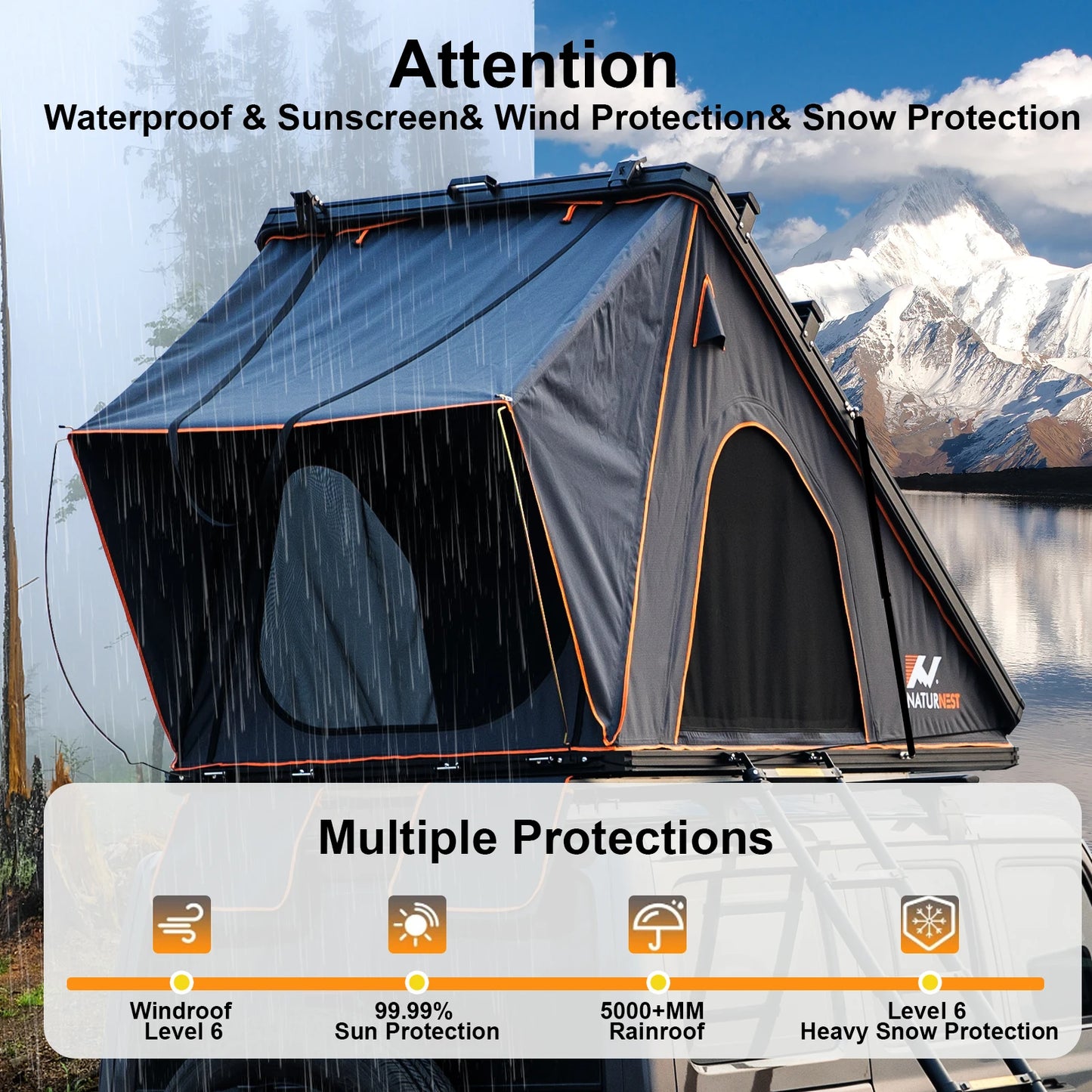 Naturnest Rooftop Tent Hard Shell for Van Jeep SUV Truck Car Camping