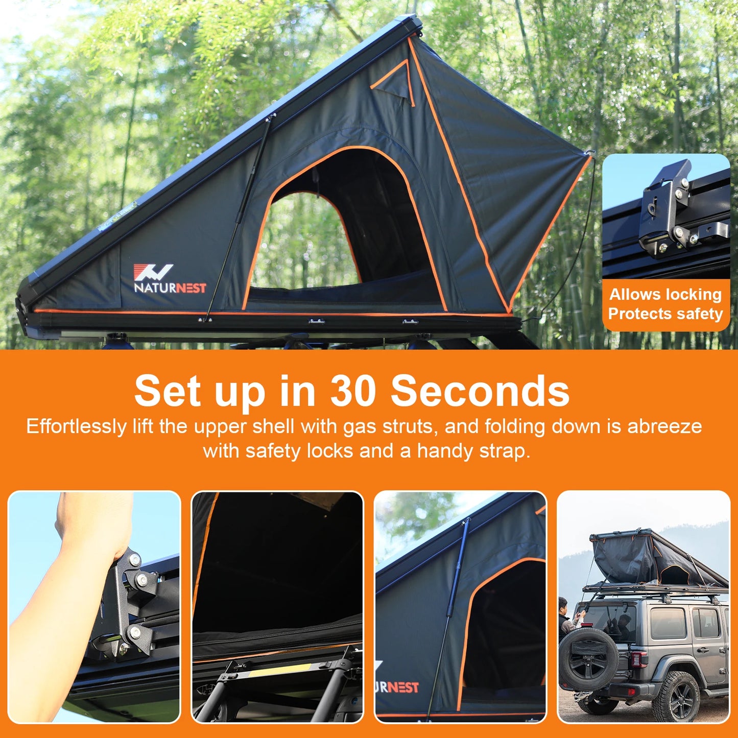 Naturnest Rooftop Tent Hard Shell for Van Jeep SUV Truck Car Camping