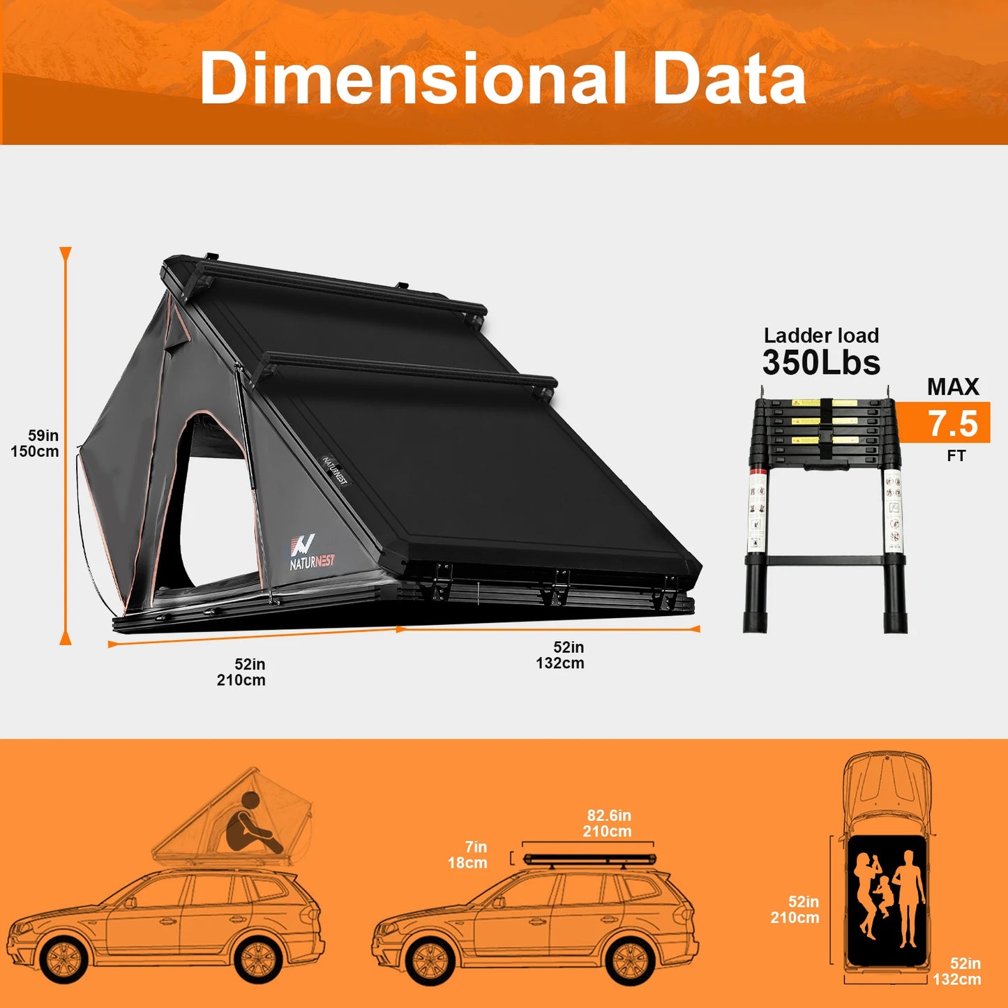 Naturnest Rooftop Tent Hard Shell for Van Jeep SUV Truck Car Camping
