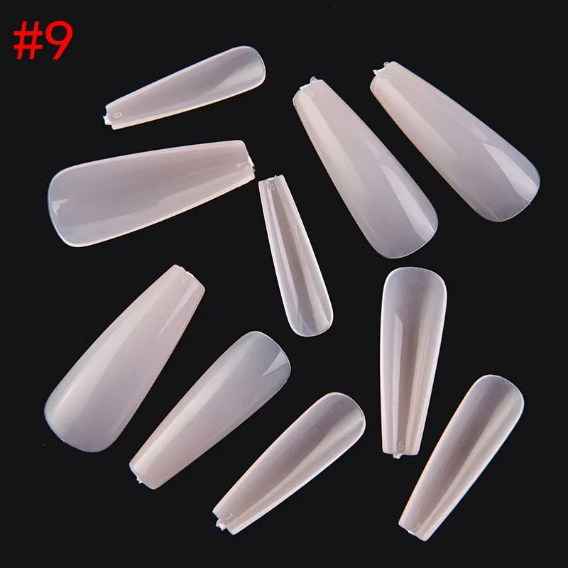 500PCS 10 SIZES Pure Various Colors Coffin Ballet Tapered Full Length French False Nail Tips Fake Fingernail Manicure Set