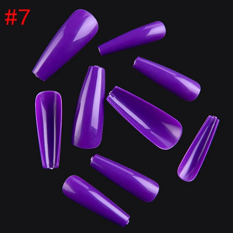 500PCS 10 SIZES Pure Various Colors Coffin Ballet Tapered Full Length French False Nail Tips Fake Fingernail Manicure Set