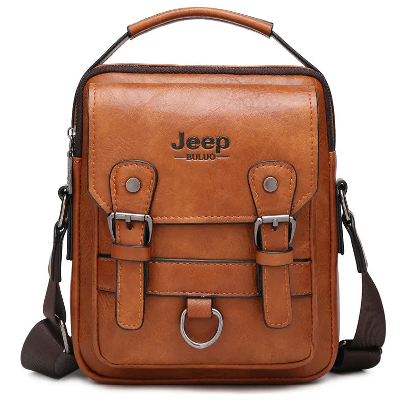 JEEP BULUO Multi-Function Business Handbags Men Large Capacity Leather Messenger Bag