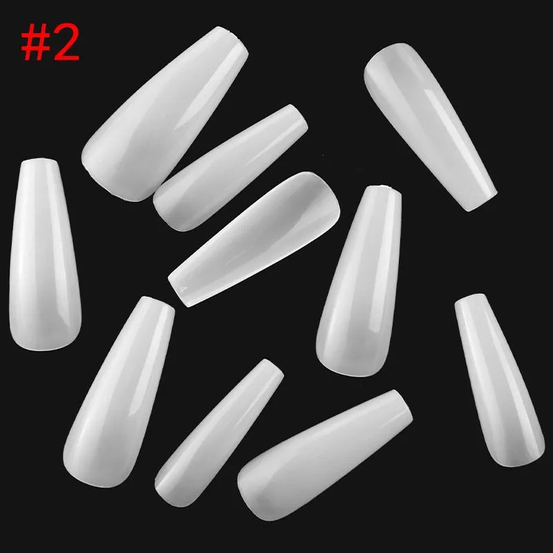 500PCS 10 SIZES Pure Various Colors Coffin Ballet Tapered Full Length French False Nail Tips Fake Fingernail Manicure Set