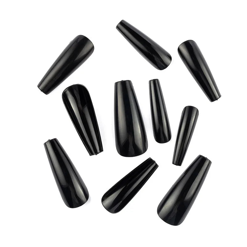 500PCS 10 SIZES Pure Various Colors Coffin Ballet Tapered Full Length French False Nail Tips Fake Fingernail Manicure Set