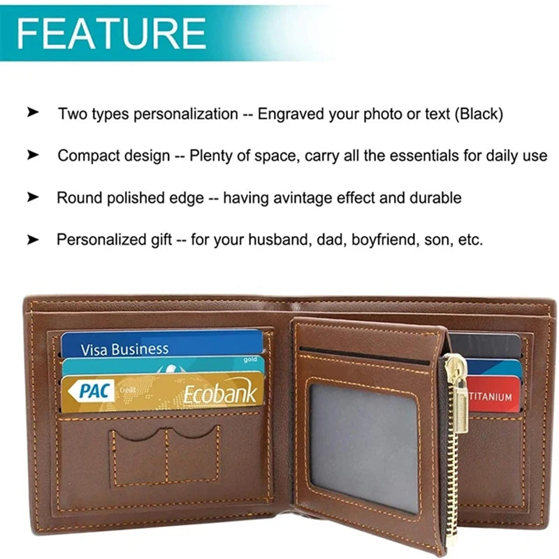 Engraved Wallets for Men Custom Picture Trifold Ultra Thin Leather Wallet with Money Clip Fashion Gift