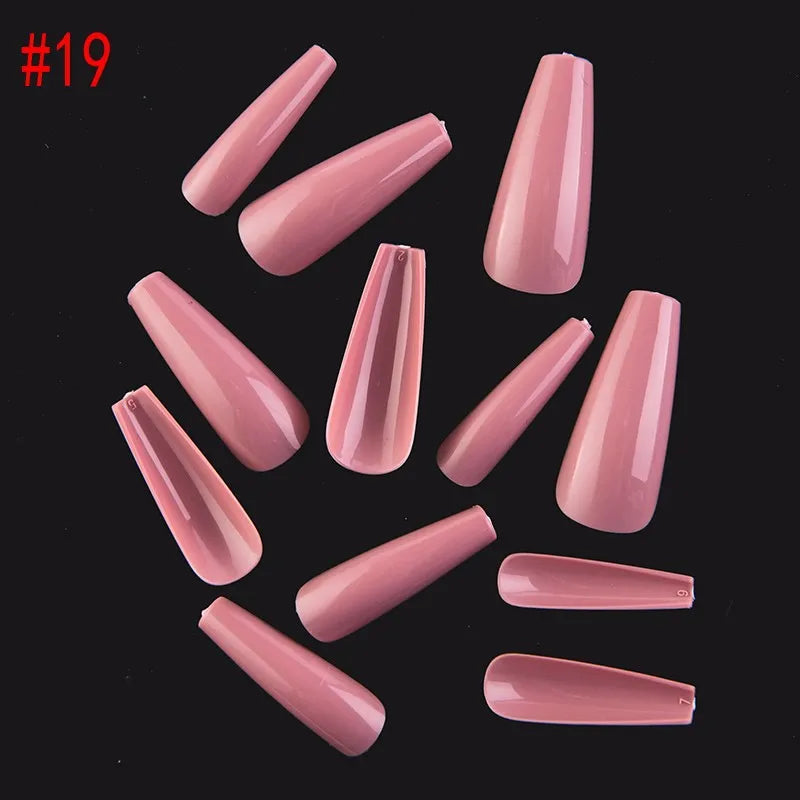 500PCS 10 SIZES Pure Various Colors Coffin Ballet Tapered Full Length French False Nail Tips Fake Fingernail Manicure Set