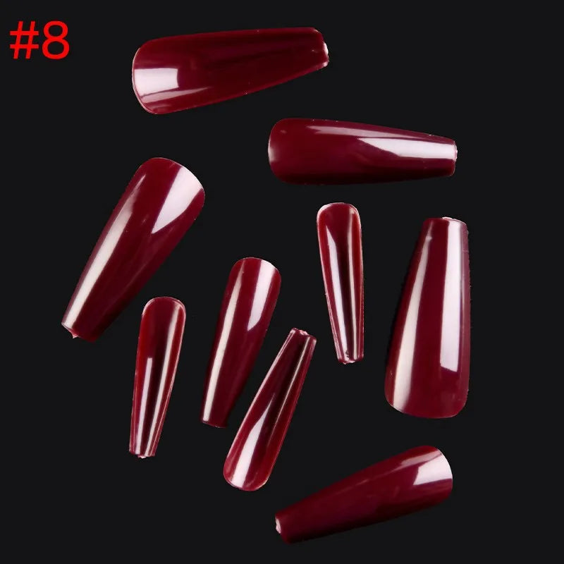 500PCS 10 SIZES Pure Various Colors Coffin Ballet Tapered Full Length French False Nail Tips Fake Fingernail Manicure Set
