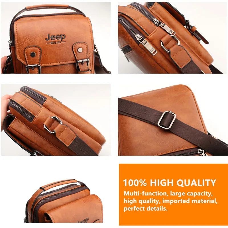 JEEP BULUO Multi-Function Business Handbags Men Large Capacity Leather Messenger Bag