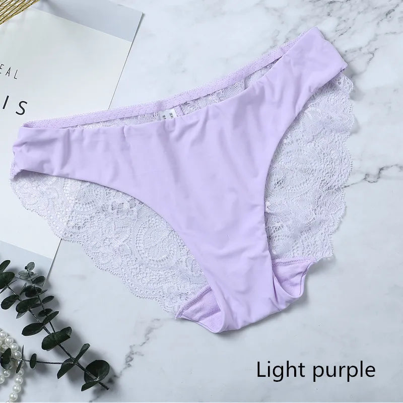 Women Lace Panties Seamless Cotton Briefs Hollow Out Breathable Lingerie Plus Size One Piece Underwear