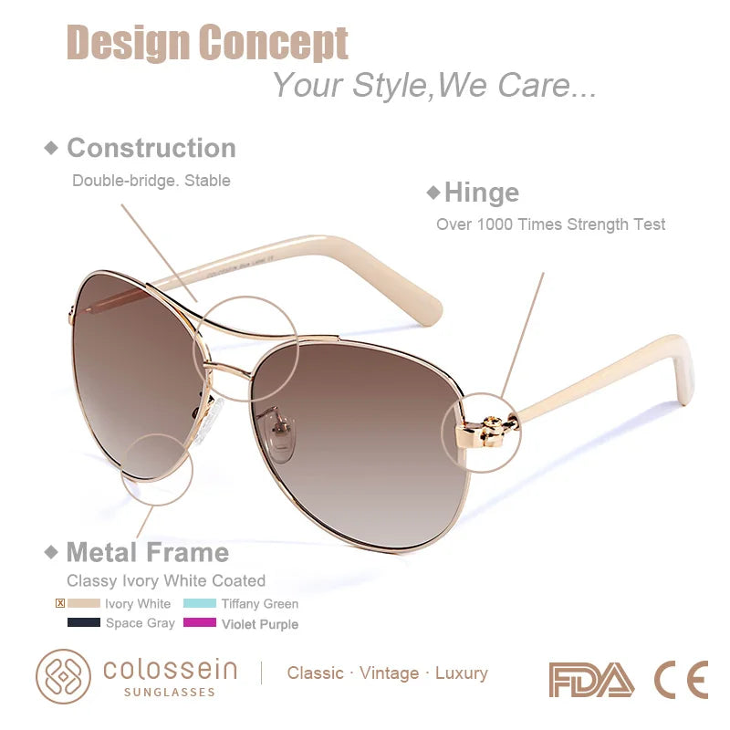 Colossein Luxury Vintage Sunglasses for Women Ultralight Driving Pilot Sunglasses for Men Gold Frame UV400 Eyewear
