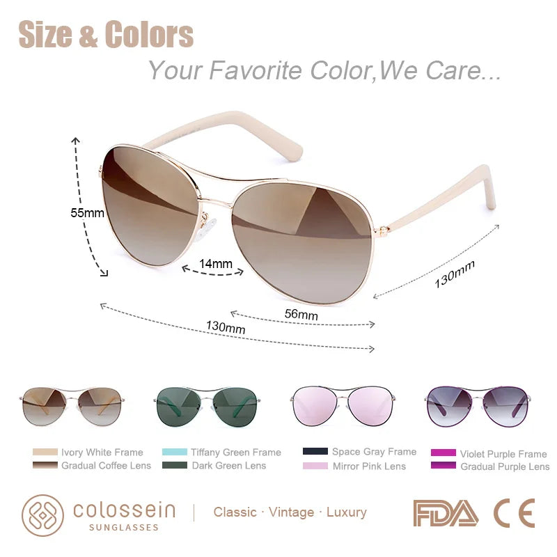 Colossein Luxury Vintage Sunglasses for Women Ultralight Driving Pilot Sunglasses for Men Gold Frame UV400 Eyewear