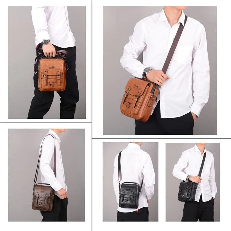 JEEP BULUO Multi-Function Business Handbags Men Large Capacity Leather Messenger Bag