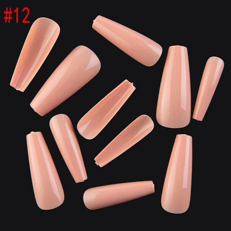 500PCS 10 SIZES Pure Various Colors Coffin Ballet Tapered Full Length French False Nail Tips Fake Fingernail Manicure Set