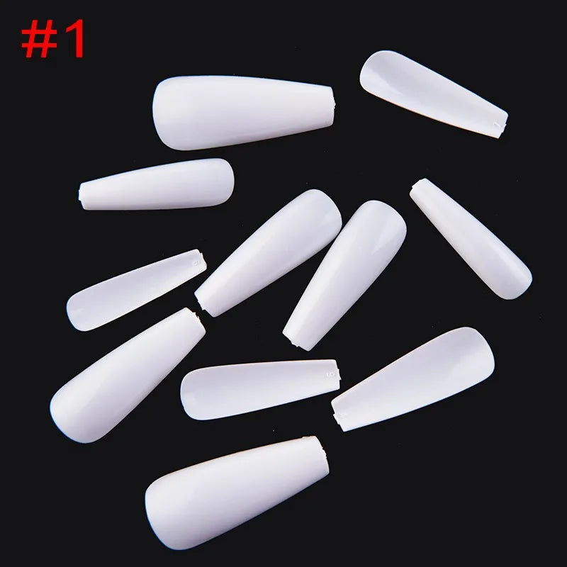 500PCS 10 SIZES Pure Various Colors Coffin Ballet Tapered Full Length French False Nail Tips Fake Fingernail Manicure Set