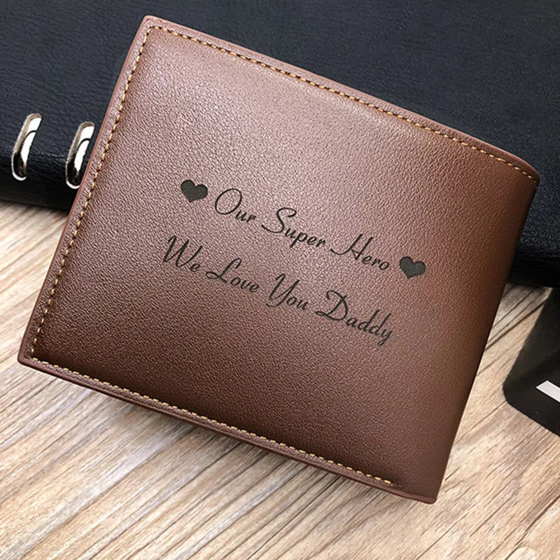 Engraved Wallets for Men Custom Picture Trifold Ultra Thin Leather Wallet with Money Clip Fashion Gift