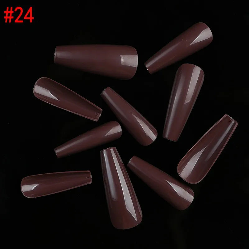 500PCS 10 SIZES Pure Various Colors Coffin Ballet Tapered Full Length French False Nail Tips Fake Fingernail Manicure Set
