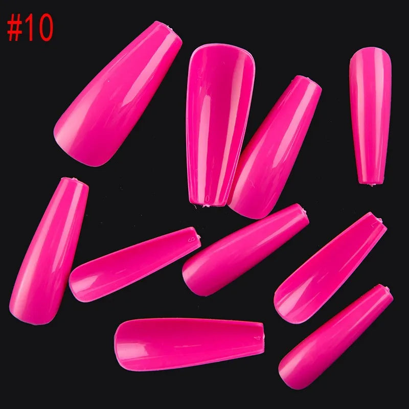 500PCS 10 SIZES Pure Various Colors Coffin Ballet Tapered Full Length French False Nail Tips Fake Fingernail Manicure Set