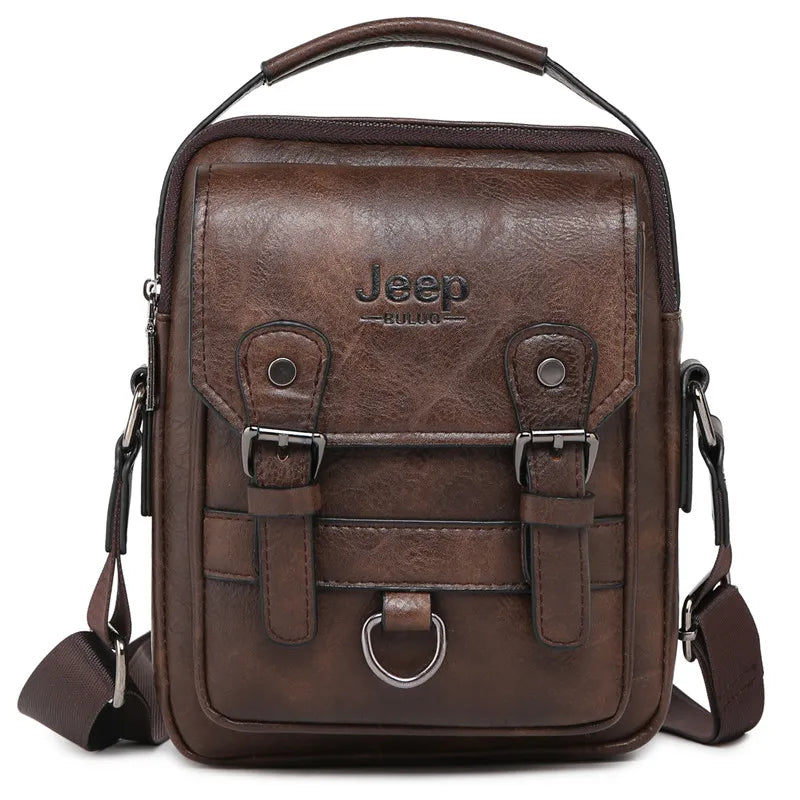 JEEP BULUO Multi-Function Business Handbags Men Large Capacity Leather Messenger Bag