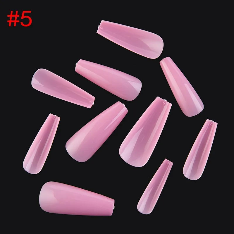 500PCS 10 SIZES Pure Various Colors Coffin Ballet Tapered Full Length French False Nail Tips Fake Fingernail Manicure Set