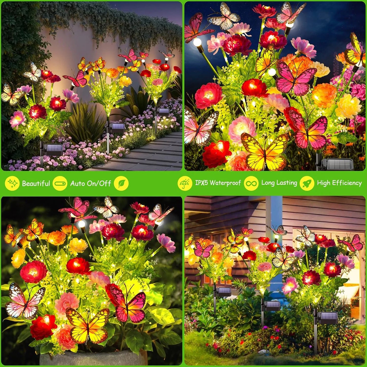 2 4 Pack Solar Garden Lights Butterfly and Snowdrop Flowers Patio Backyard Flower Beds Decor Gift for Mom