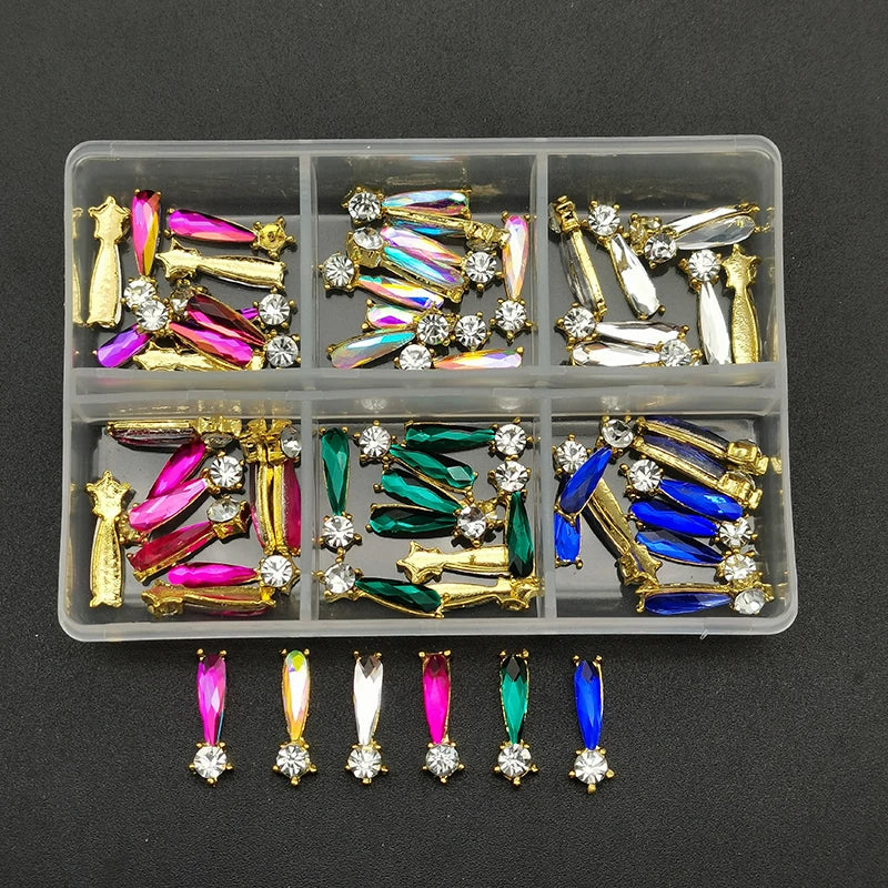 60pcs/Box Nail Rhinestones Cherry/Planet/Heart Nail Charms Jewelry Parts Gems Crystal DIY Nail Art Decorations Accessories Stone