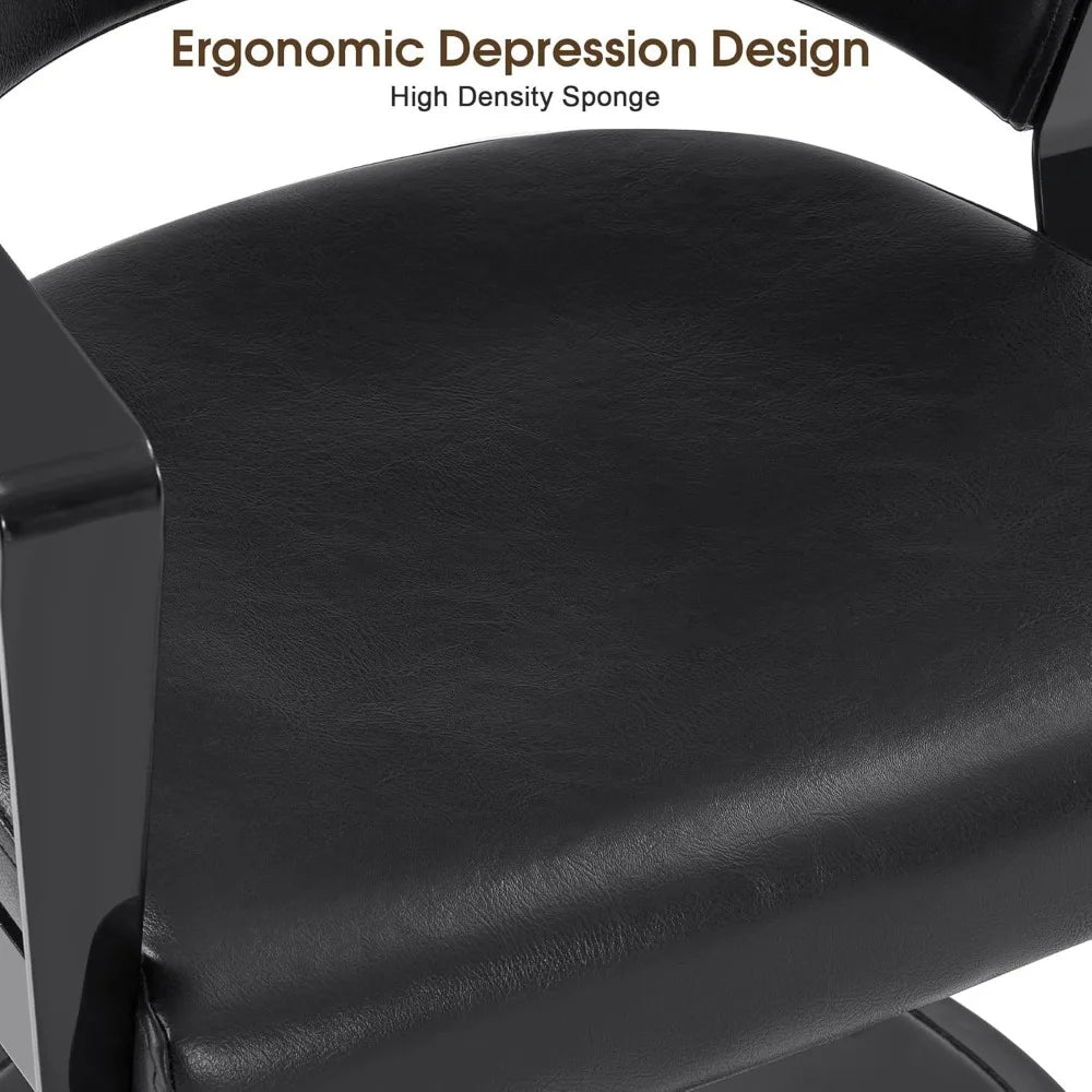 Hydraulic Salon Chair, 360° Swivel Classic Modern Hair Styling Barber Chair, All Black Curved Wooden Hair Cutting Salon Beauty