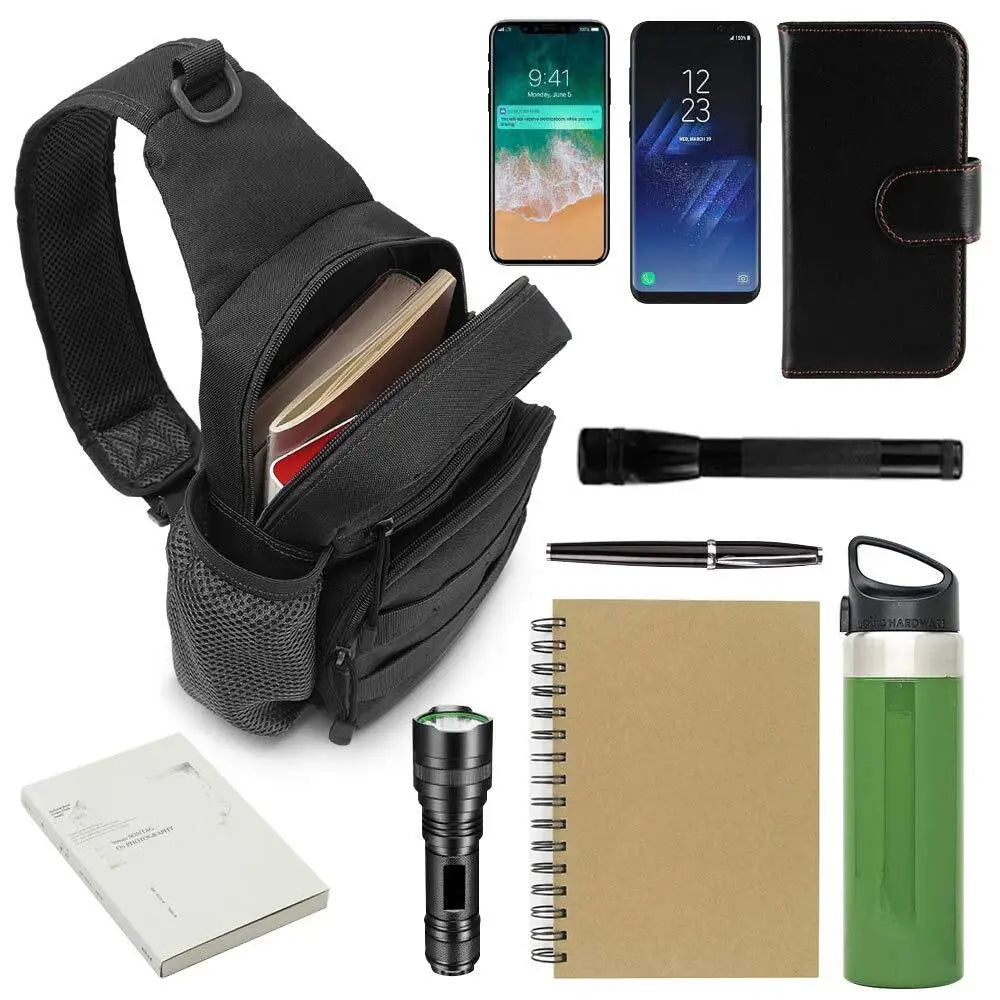 Men's Molle Tactical Sling Backpack Crossbody Bag with Water Bottle Holder