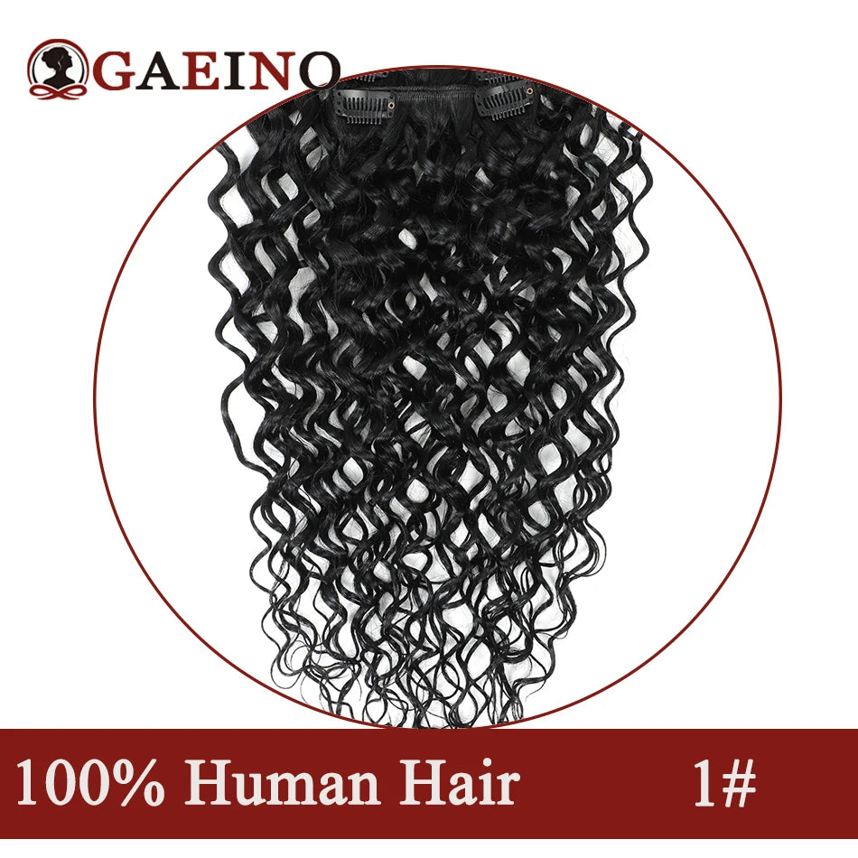 Water Wave Clip In Hair Extensions Real Human Hair 7Pcs Set