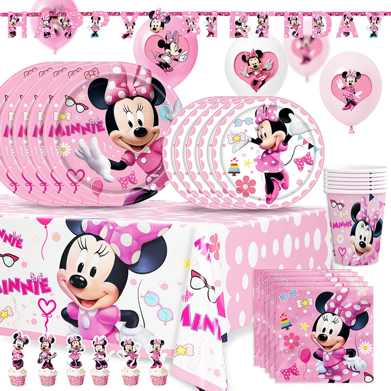 Minnie Mouse Birthday Party Decoration Girls Disposable Tableware Balloon Cups Plates Tablecloth Baby Shower Party Supplies