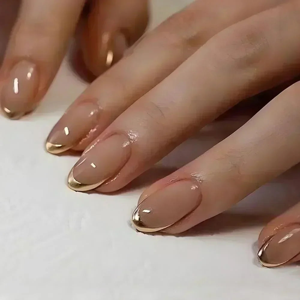 24 Pcs Almond Shape French False Nails with Glue Press On White Edge Design Simple Wearable Pink Stiletto Nail Tips