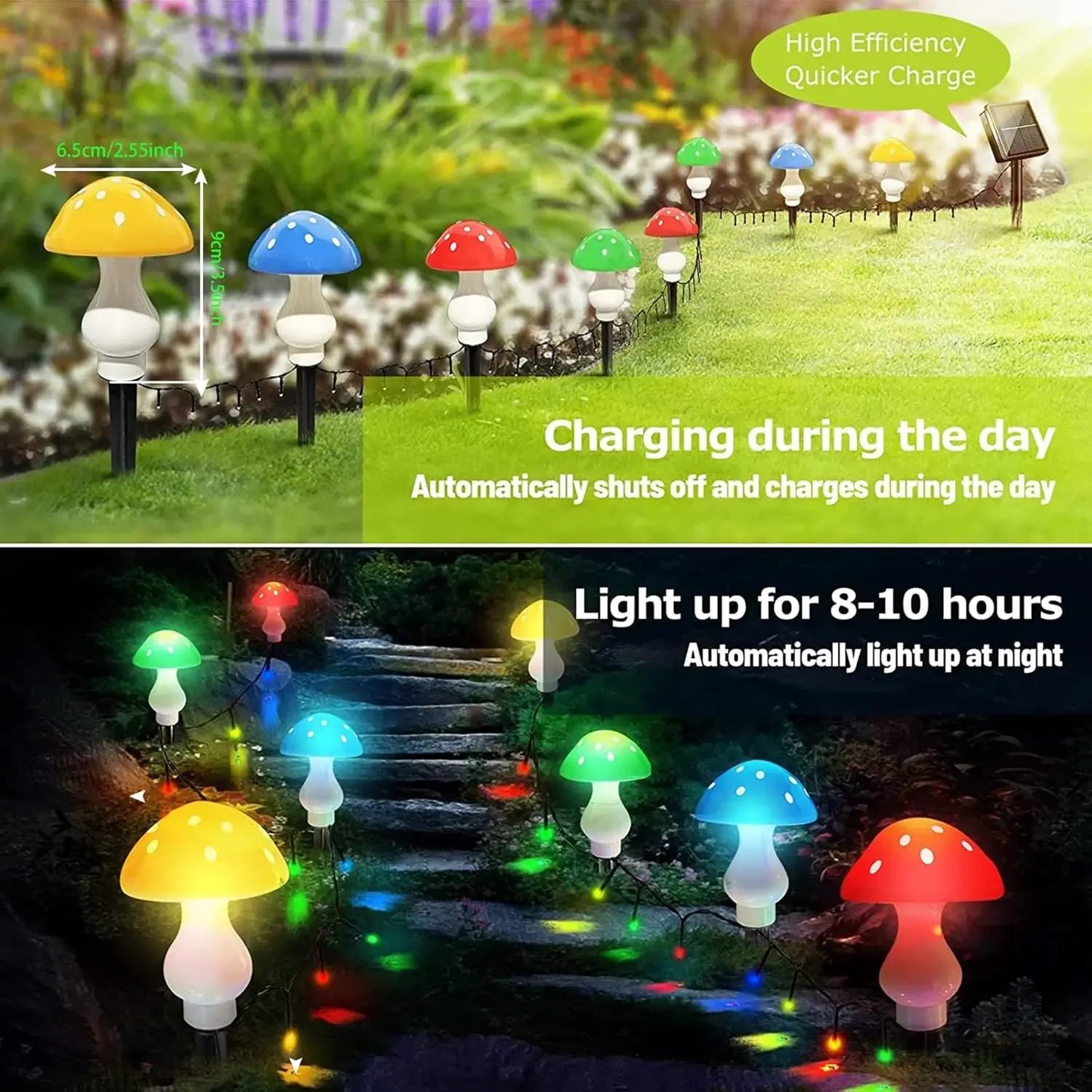 8 Pieces Set Outdoor Mushroom Solar Garden Lights 50 LED 8 Modes Waterproof Fairy String Light for Yard Patio Decor