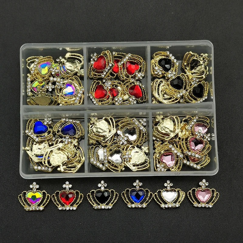 60pcs/Box Nail Rhinestones Cherry/Planet/Heart Nail Charms Jewelry Parts Gems Crystal DIY Nail Art Decorations Accessories Stone