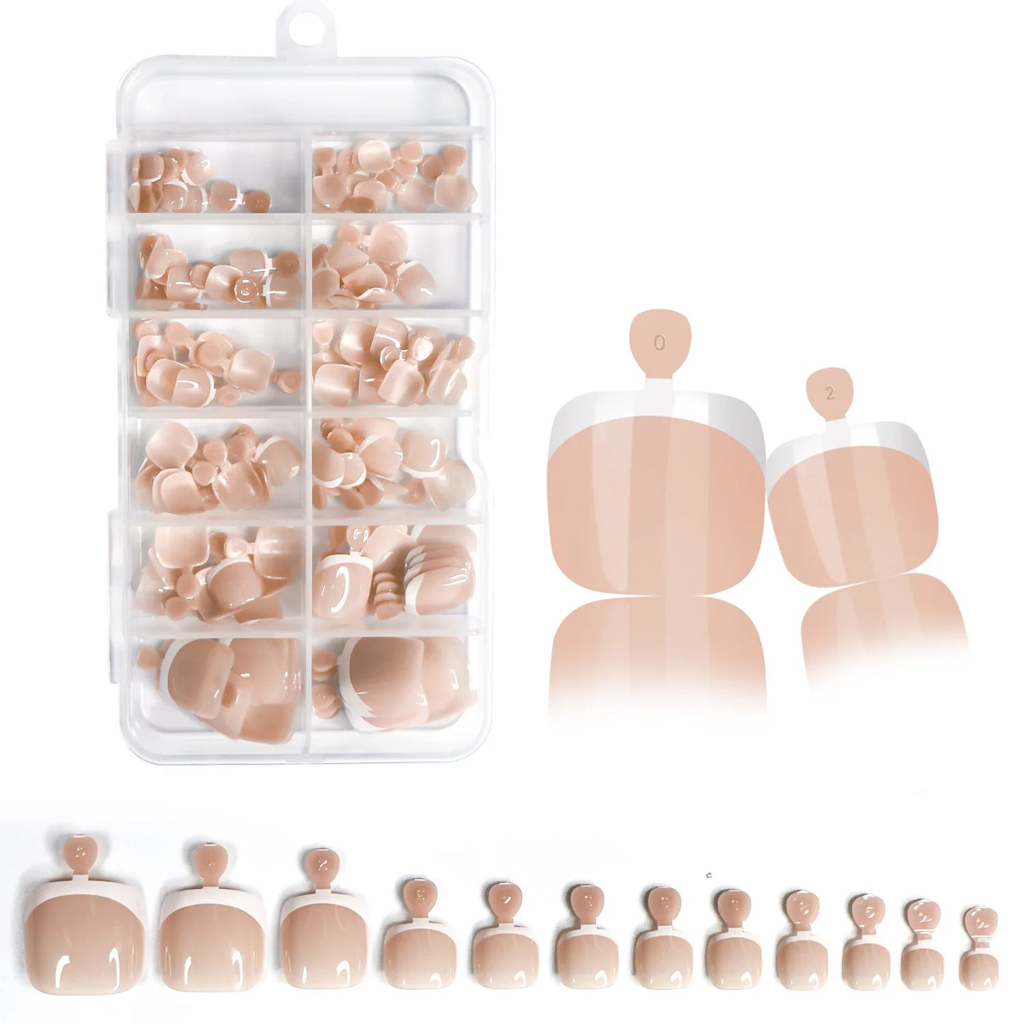 120pcs Glossy Press-On Toe Nails French White Nude Pink