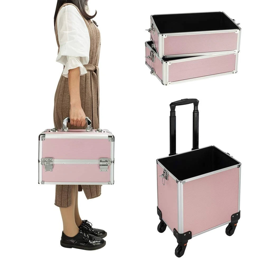 4in1 Rolling Aluminum Makeup Train Case With Wheels