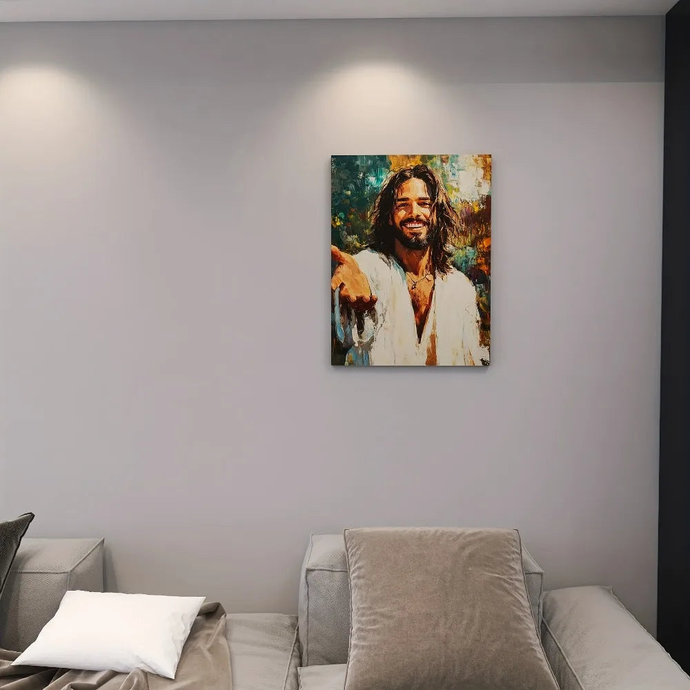A picture of Jesus reaching out, suitable for bedroom, living room, home office, 1.5 inch thick pine solid wood frame