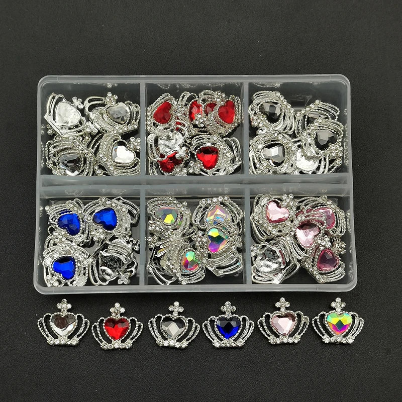 60pcs/Box Nail Rhinestones Cherry/Planet/Heart Nail Charms Jewelry Parts Gems Crystal DIY Nail Art Decorations Accessories Stone