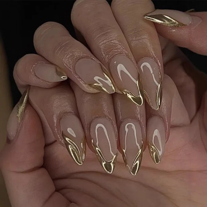 24 Pcs Almond Shape French False Nails with Glue Press On White Edge Design Simple Wearable Pink Stiletto Nail Tips