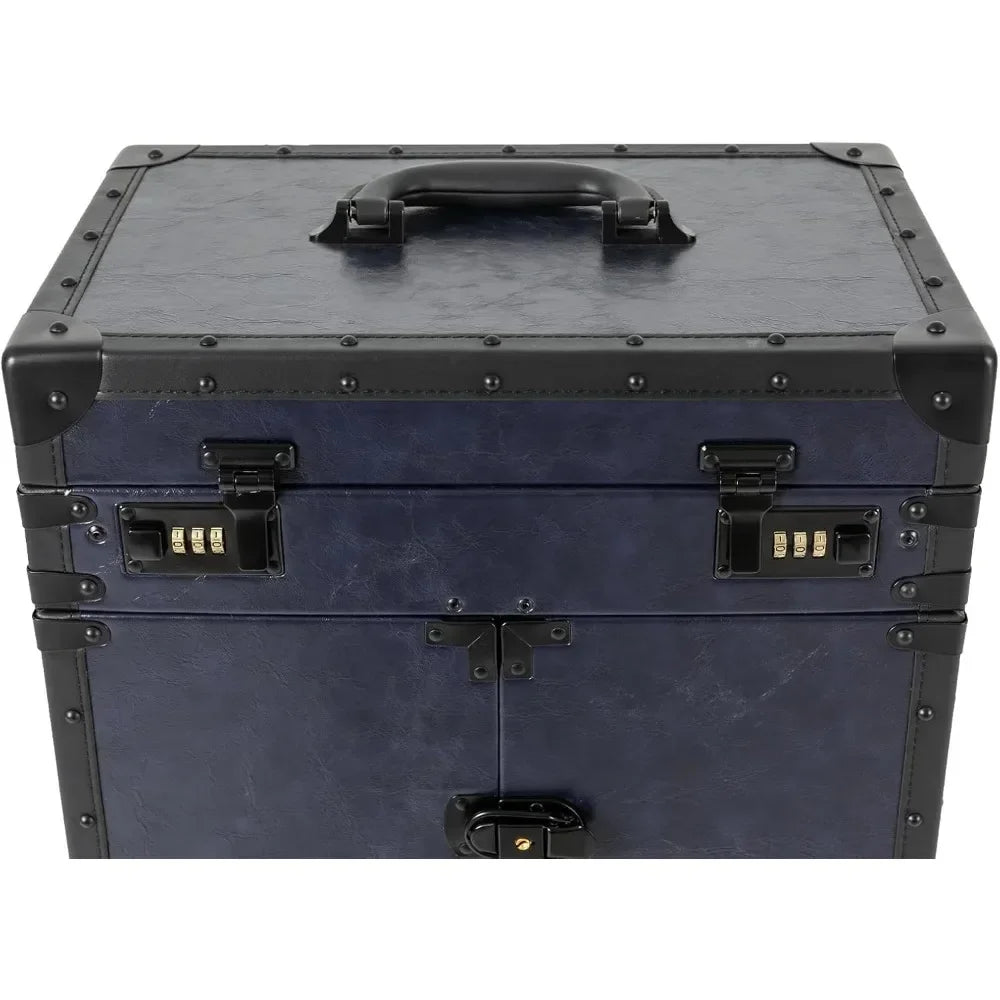 Rolling Lockable Makeup Train Case Stylist Beauty Hair Salon Trolley Suitcase Travel Organizer Tool Box with Hair Dryer Holder