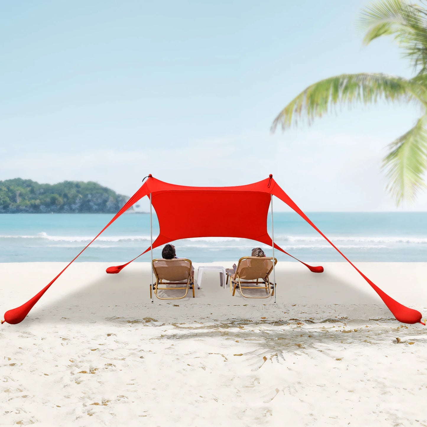Red 2m x 1.6m Beach Elastic Sunshade Outdoor Tent for 2-3 People Ideal for Beach Camping Fishing and Backyard Picnics