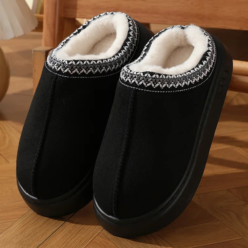 Fluffy Platform Slippers For Women Winter Plush Warm Cotton Non Slip Home Shoes