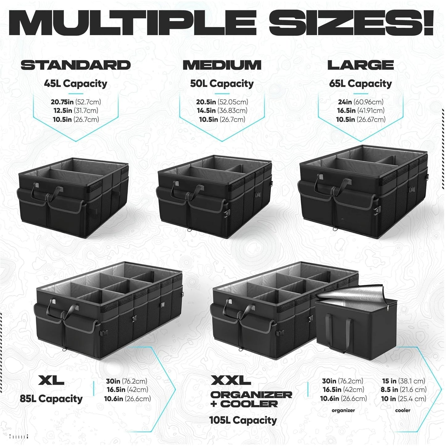 Car Trunk Organizer Collapsible Multi Compartment SUV Organizer Foldable Storage for Car Accessories for Women Men 65L