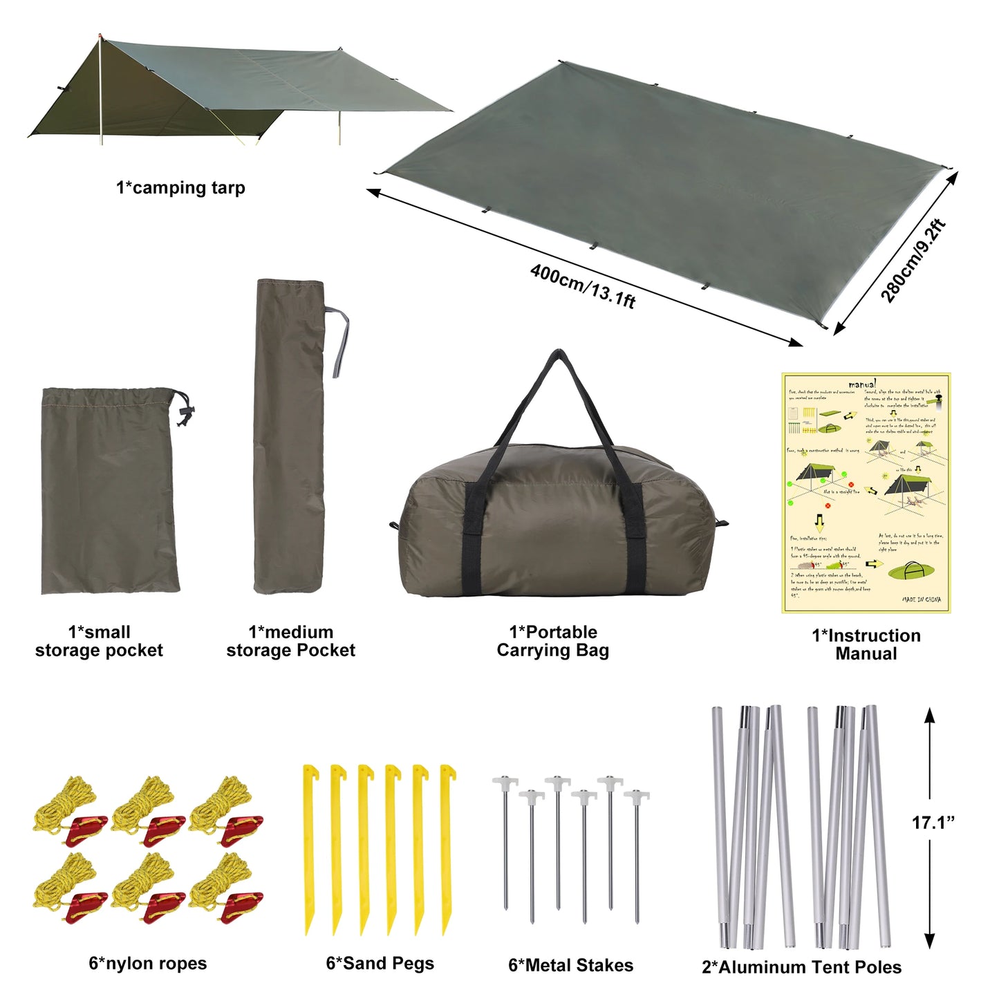Beach Tent Sun Shelter UPF50 Plus with Ground Pegs and 2 Aluminum Poles Waterproof Multifunctional Beach Tent Sun Shade for Camping