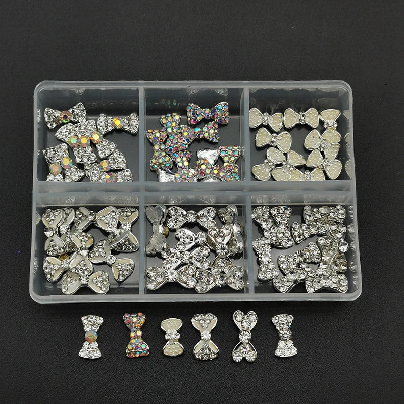 60pcs/Box Nail Rhinestones Cherry/Planet/Heart Nail Charms Jewelry Parts Gems Crystal DIY Nail Art Decorations Accessories Stone