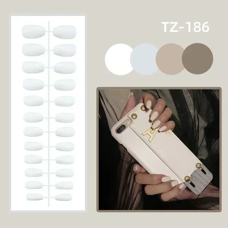 24 Pcs Almond Shape French False Nails with Glue Press On White Edge Design Simple Wearable Pink Stiletto Nail Tips