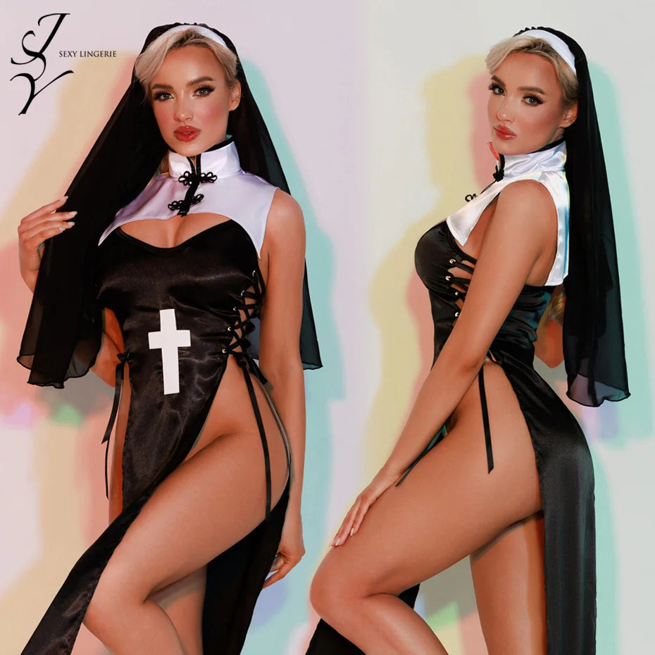 JSY Sexy School Girl Uniform Cosplay Lingerie Women Underwear Black Leather Dress Babydoll Nightgown Belt Sexy Role Play Outfit