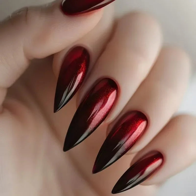 24 Pcs Almond Shape French False Nails with Glue Press On White Edge Design Simple Wearable Pink Stiletto Nail Tips