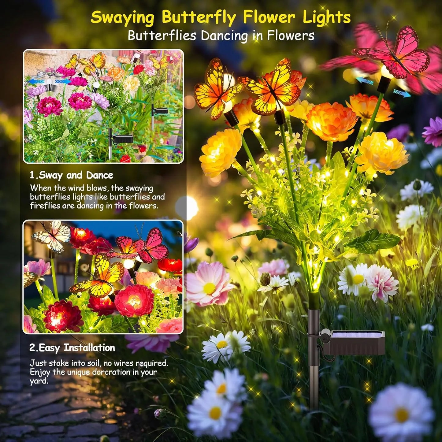 2 4 Pack Solar Garden Lights Butterfly and Snowdrop Flowers Patio Backyard Flower Beds Decor Gift for Mom