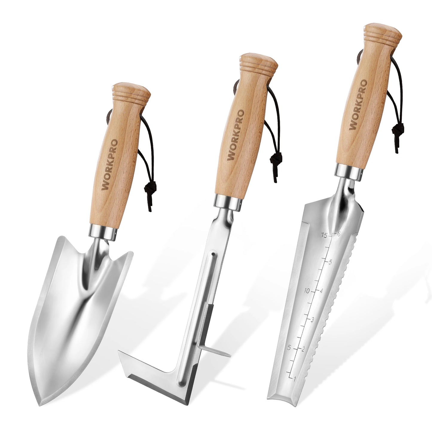 Workpro Garden Tool Set 3 Pieces with Wood Handle Weed Puller Crack Weeder and Hand Trowel Durable Garden Hand Tools