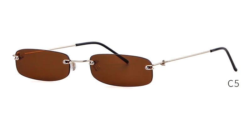 Sorvino Small Orange Rimless Rectangle Sunglasses 2022 for Men and Women 90s Designer Tiny Narrow Frameless Tint Sun Glasses Shades SP40